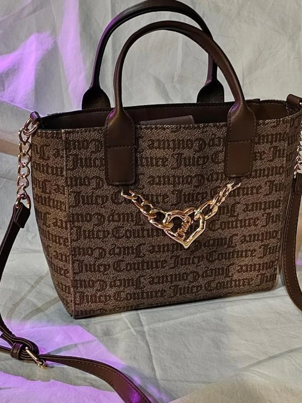 Juicy Couture Brown Logo Heart Chain Shoulder Bag